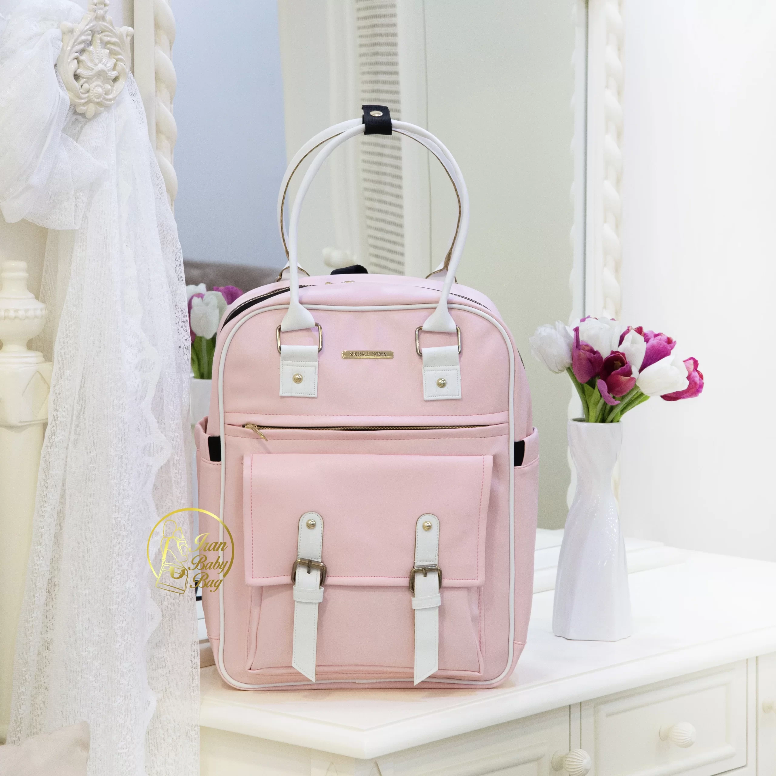 کوله پشتی لوازم نوزاد چرم کاسپین کوله پشتی لوازم نوزاد چرم دخترانه صورتی