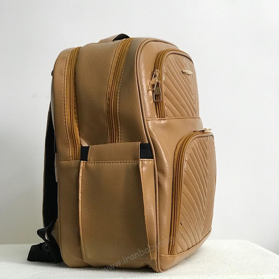 کوله لوازم نوزاد چرم مدل کارگو کوله لوازم مادر و نوزاد چرم مدل کارگو عسلی