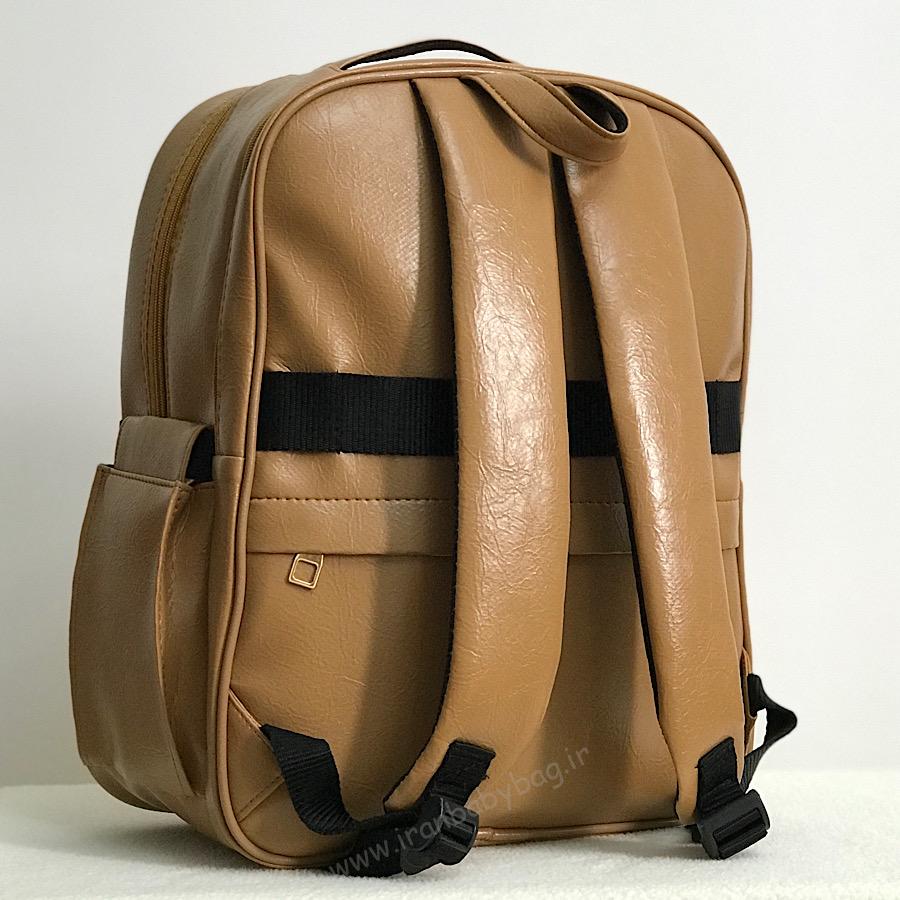 کوله لوازم نوزاد چرم مدل کارگو کیف کوله لوازم نوزاد چرم مدل کارگو عسلی