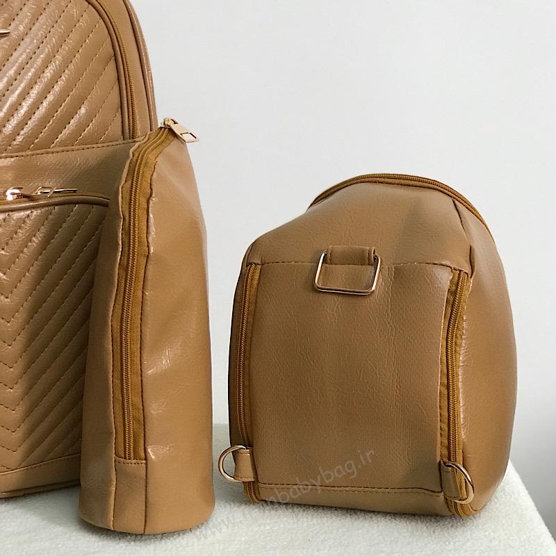 کوله لوازم نوزاد چرم مدل کارگو لوازم جانبی کوله لوازم نوزاد چرم مدل کارگو عسلی