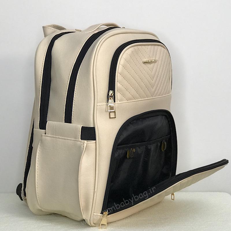 کوله لوازم نوزاد چرم مدل کارگو کرم کوله و کیف لوازم نوزاد چرم مدل کارگو کرم