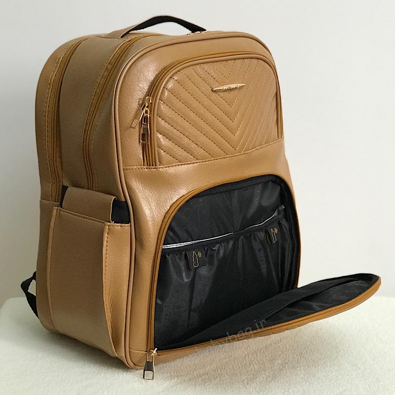 کوله لوازم نوزاد چرم مدل کارگو کوله لوازم نوزاد و کودک چرم مدل کارگو عسلی