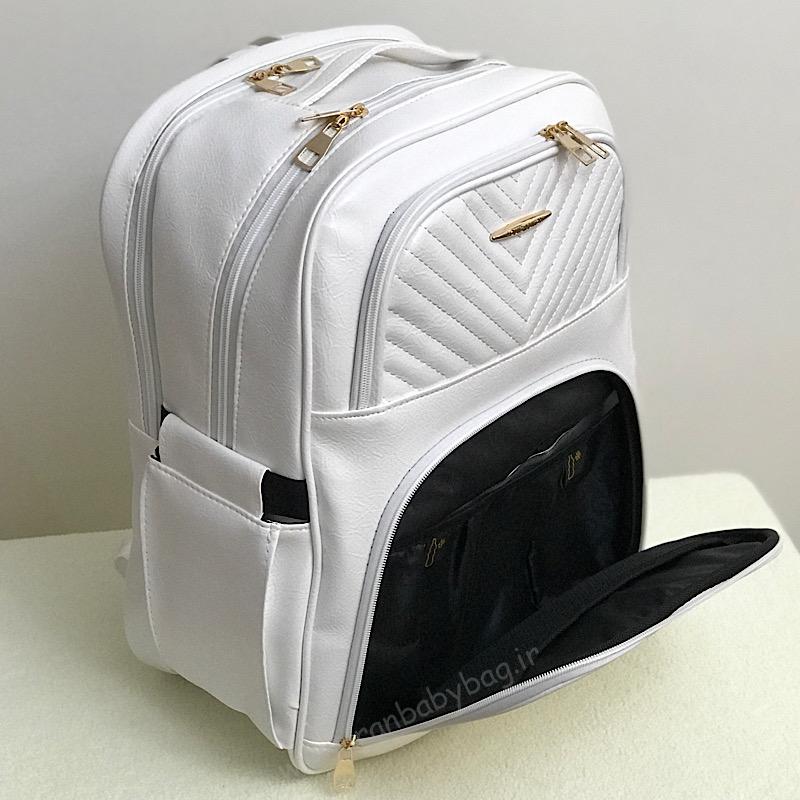 کوله لوازم نوزاد چرم مدل کارگو کوله لوازم نوزاد و کودک چرم مدل کارگو سفید
