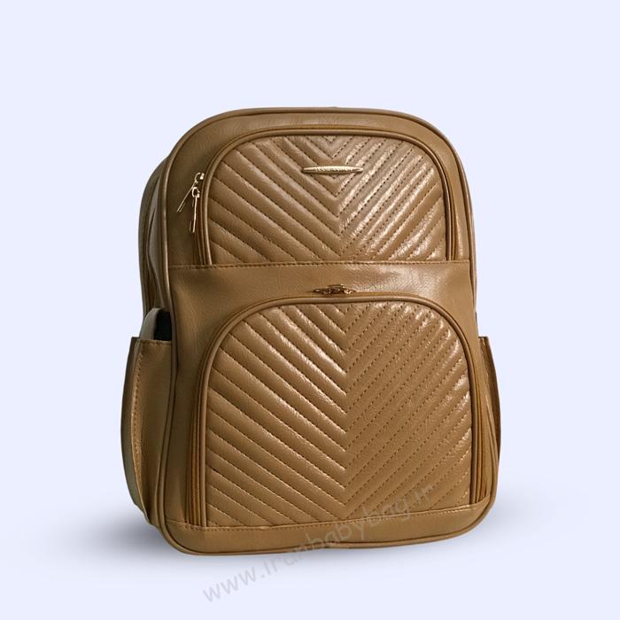 کوله لوازم نوزاد چرم مدل کارگو کوله لوازم نوزاد چرم مدل کارگو عسلی