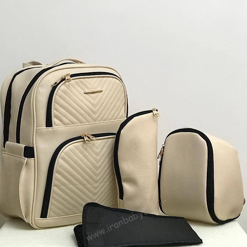 کوله لوازم نوزاد چرم مدل کارگو کوله لوازم نمادر و کودک چرم مدل کارگو کرم