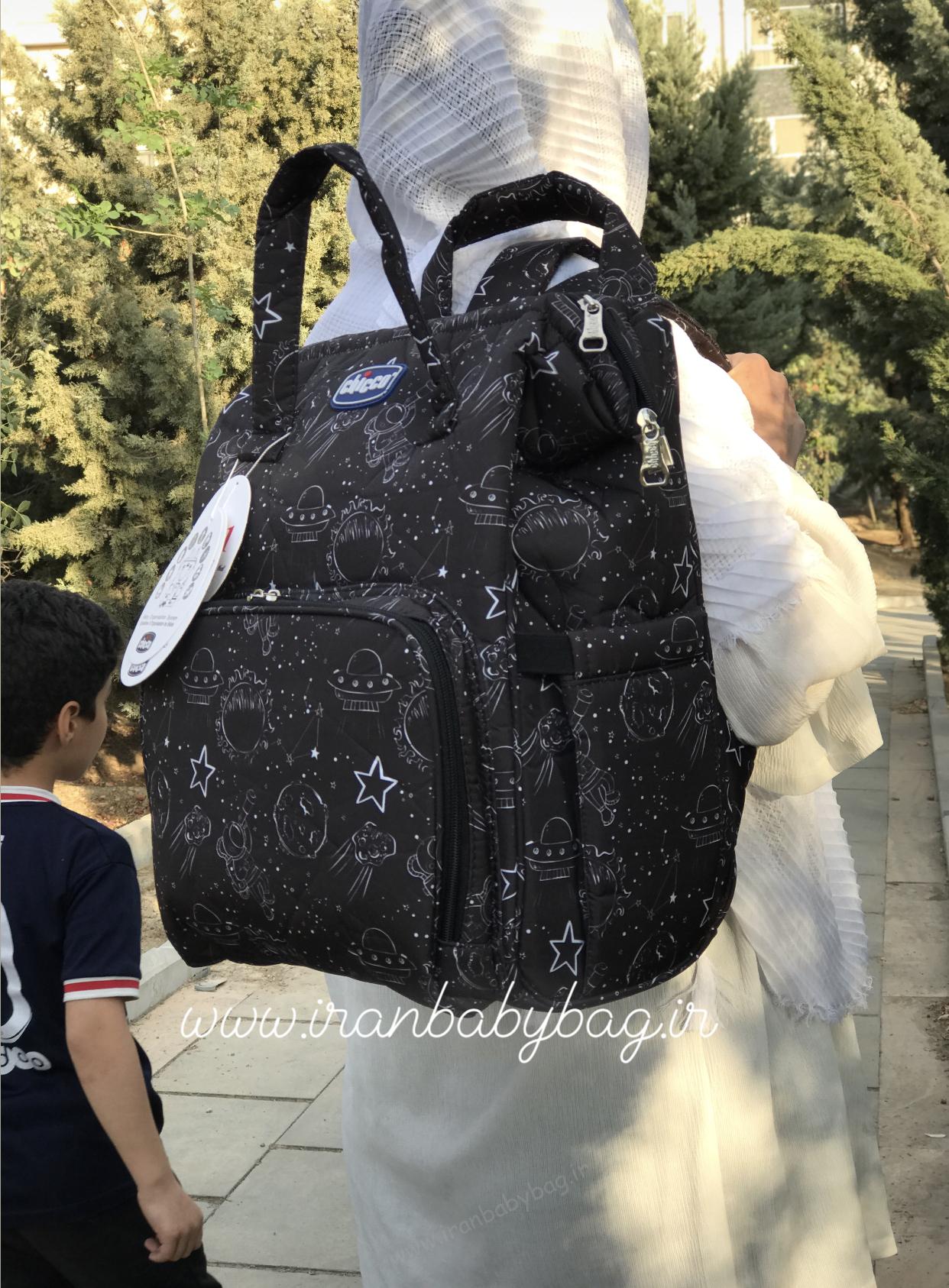 کوله پشتی وسایل نوزاد چیکو فضایی مشکی کوله پشتی وسایل نوزاد چیکو فضایی-کوله پشتی لوازم نوزاد چیکو طرحدار-کیف لوازم نوزاد چیکو جدید