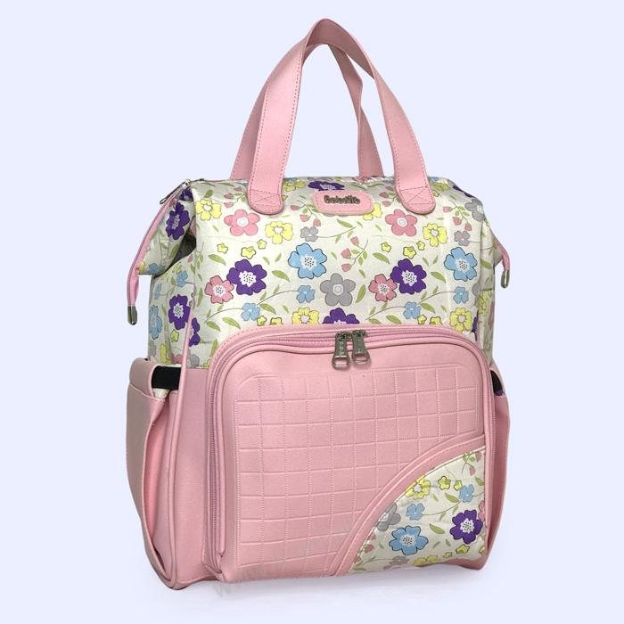 کوله پشتی لوازم نوزاد مدل نما چرم گلدار کوله پشتی وسایل مادر و نوزاد برند ببتو، کوله بیمارستانی وسایل مادر و نوزاد، ساک نوزاد