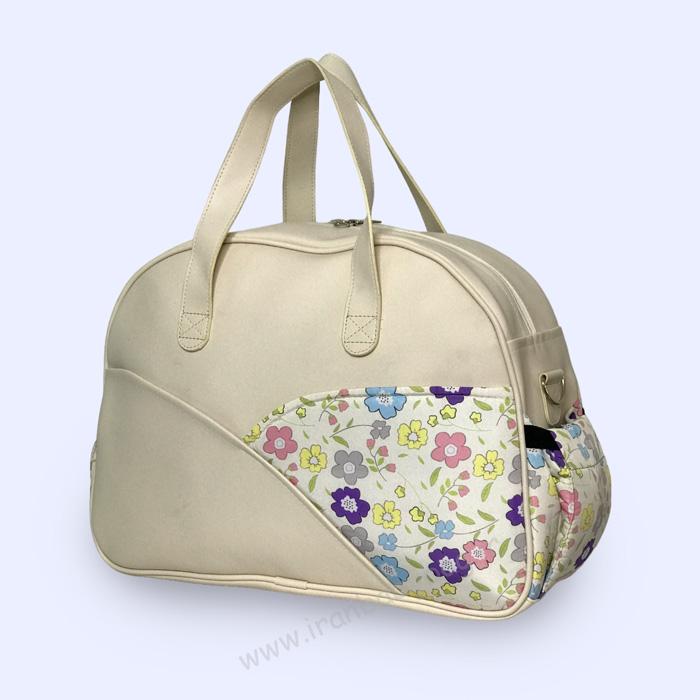 ساک رودوشی لوازم نوزاد ببتو - پشت عکس ساک رودوشی لوازم نوزاد بیمارستانی کرم و طرحدار