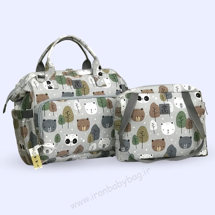 مدل هیوا طرح خرسک ساک لوازم نوزاد دوتایی الا مدل هیوا طرحدار