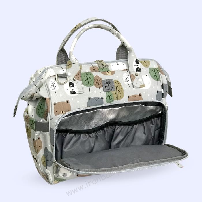 جیب عایق مدل هیوا طرح خرسک کیف لوازم نوزاد رودوشی با محفظه عایق شیشه شیر