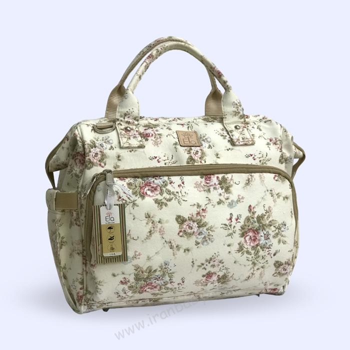 کیف لوازم نوزاد هیوا طرح گلدار کرم کیف لوازم نوزاد دوتایی برند الا مدل هیوا