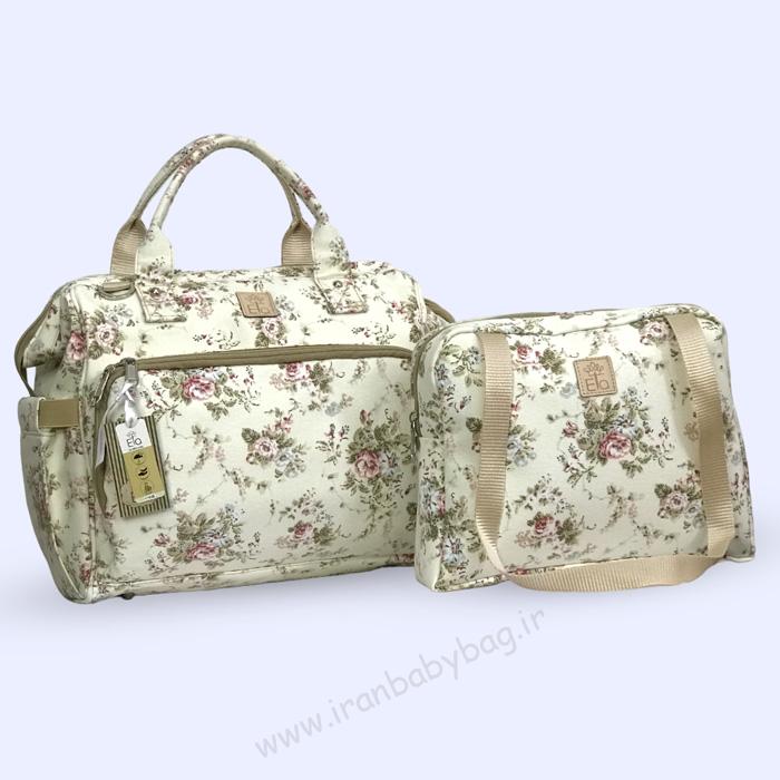 کیف لوازم نوزاد هیوا طرح گلدار کرم کیف رودوشی لوازم نوزاد دوتایی الا مدل هیوا طرحدار