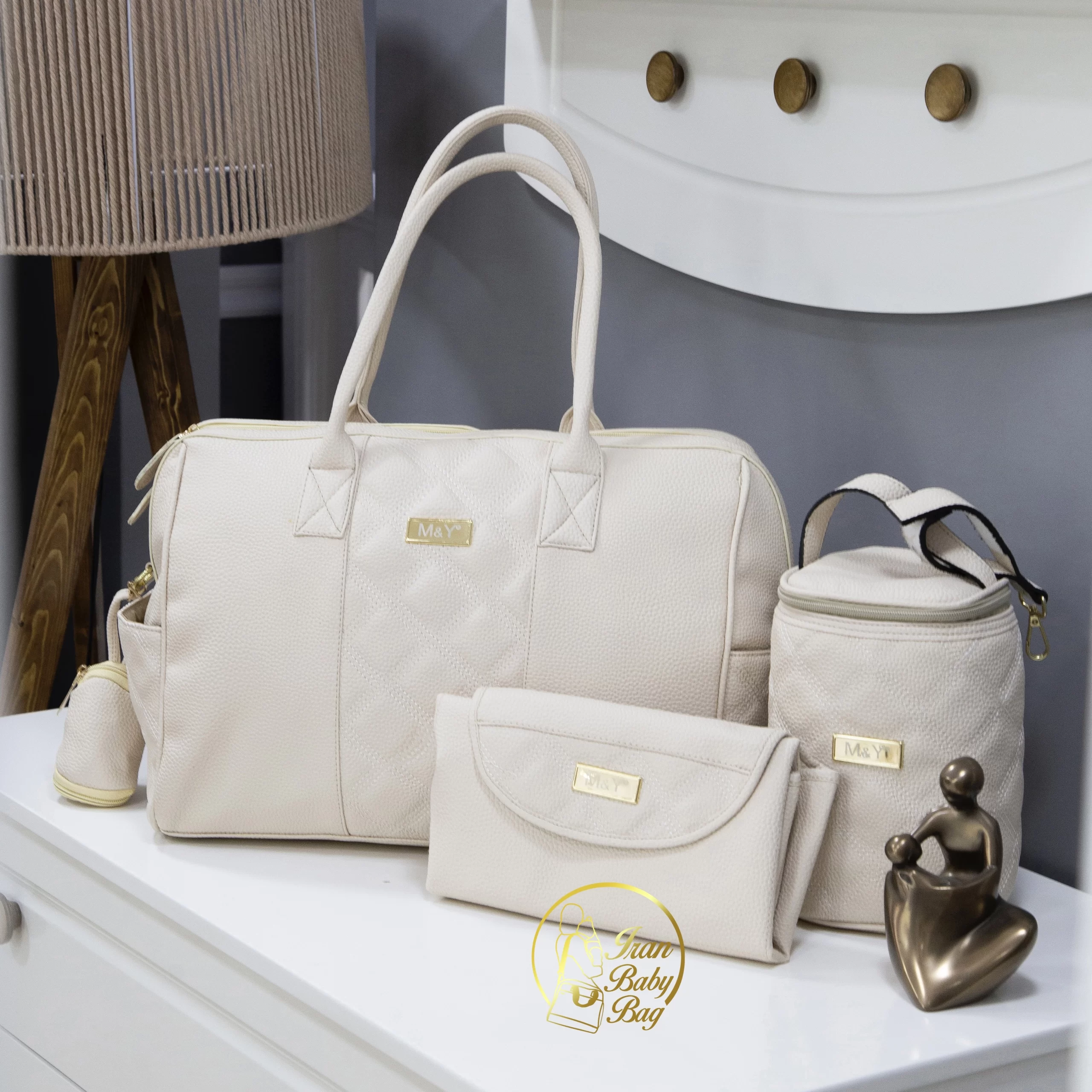 ساک لوازم نوزاد چرم گایا ساک لوازم نوزاد رودوشی چرم برند M&Y نمایندگی تهران