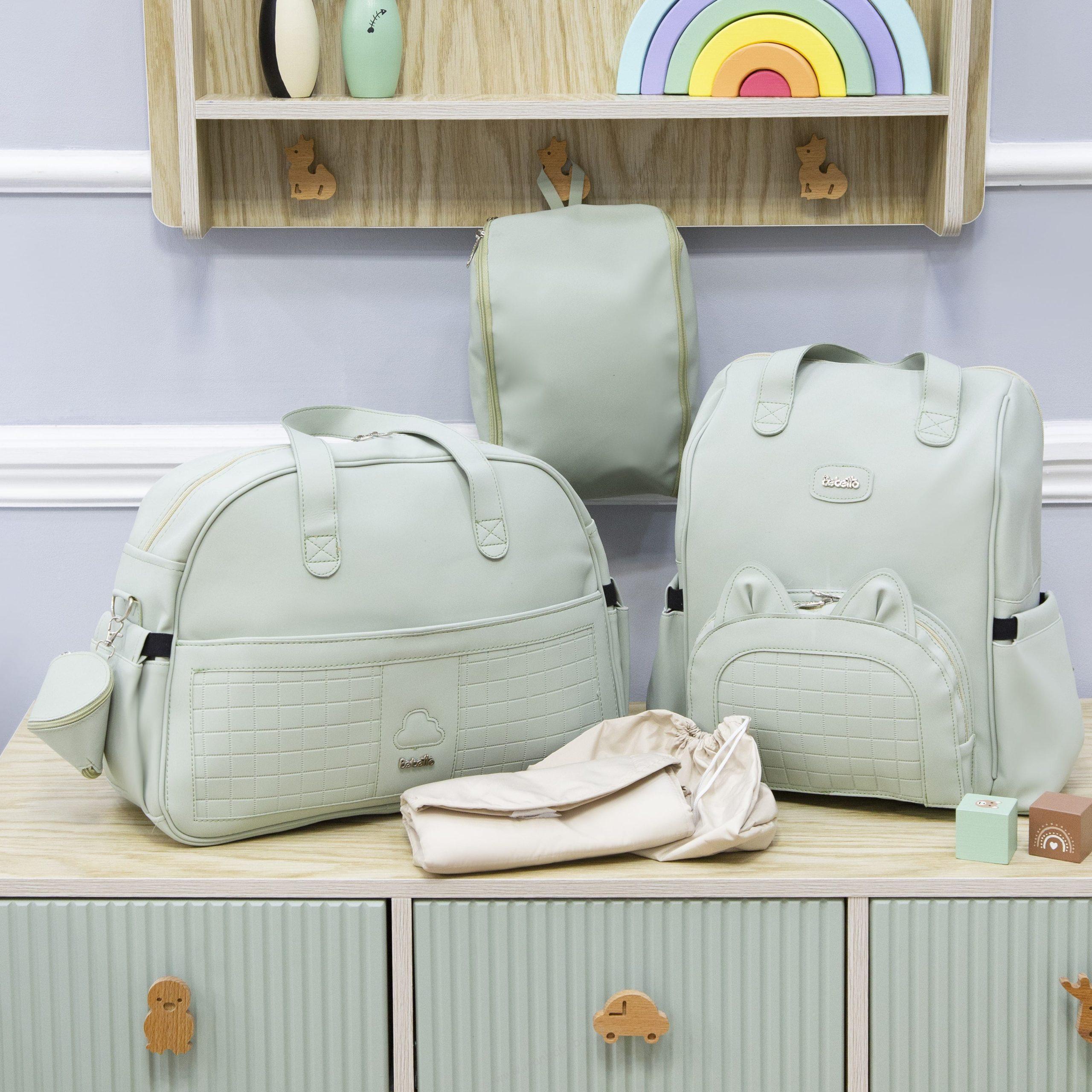 ست کوله و ساک لوازم نوزاد نانسی سبز ست ساک لوازم نوزاد و کولهپشتی نوزادی نانسی سبز