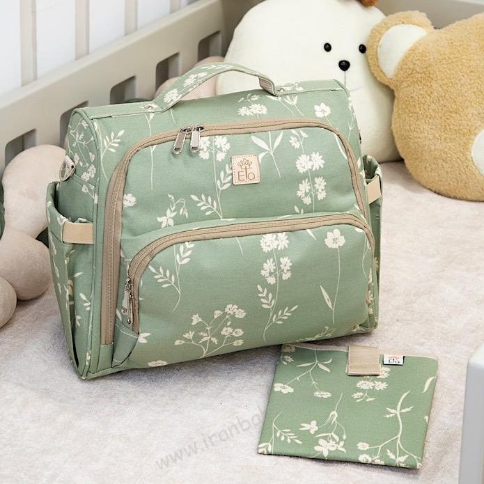 ساک 3 کاره یونا گلدار سبز کیف لوازم نوزاد 3 کاره یونا گلدار سبز