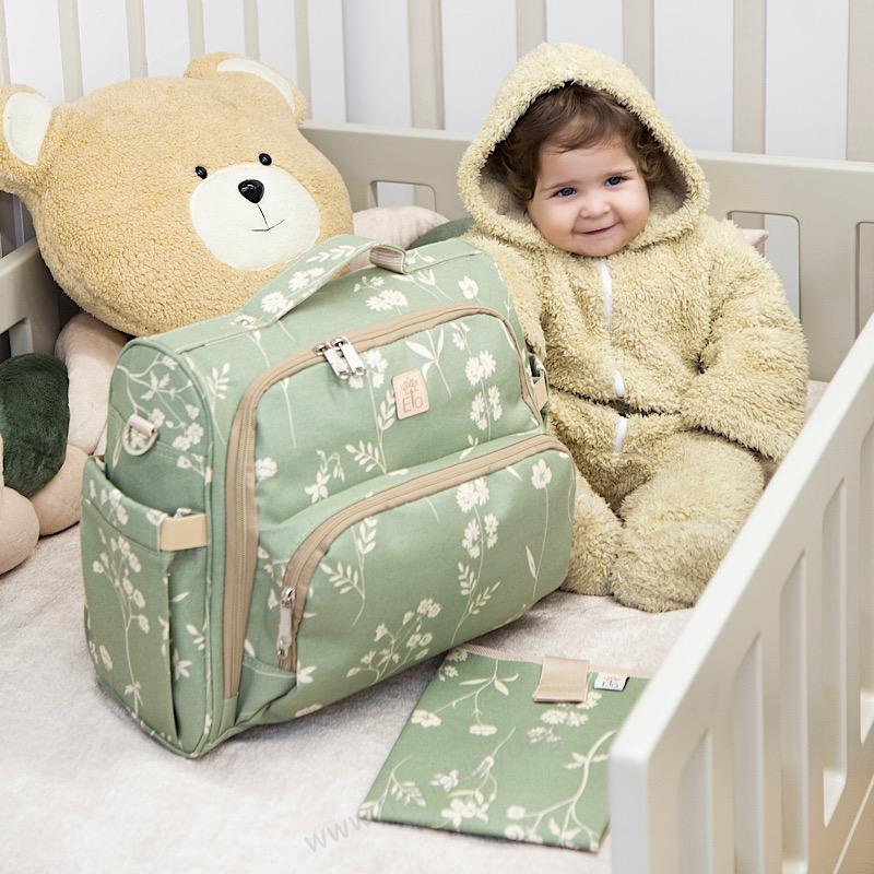 ساک 3 کاره یونا گلدار سبز ساک وسایل مادر و نوزاد یونا گلدار سبز